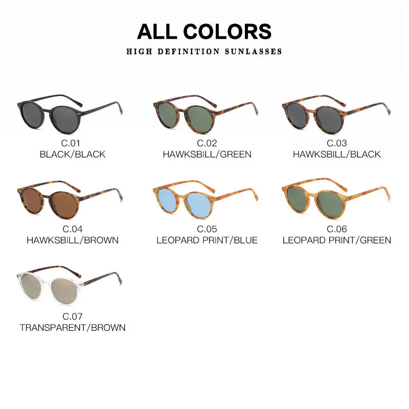 Accessoire mode été: lunettes de soleil rondes rétro polarisées UV400 avec protection solaire.