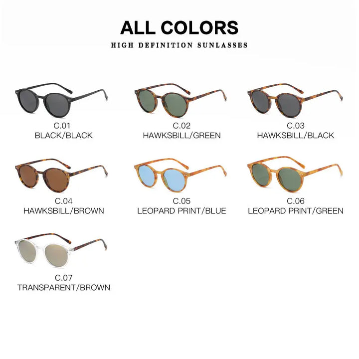 Accessoire mode été: lunettes de soleil rondes rétro polarisées UV400 avec protection solaire.