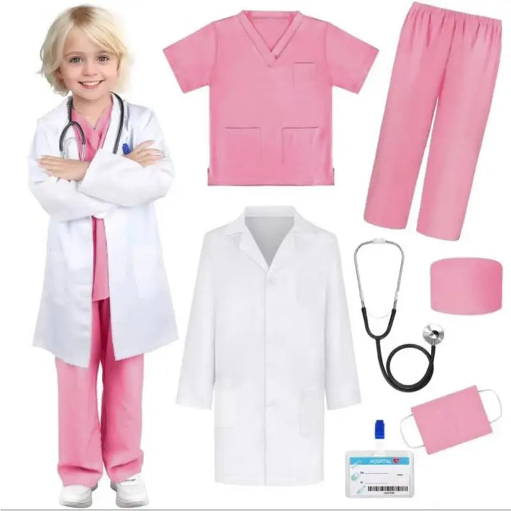 Déguisement enfant polyvalent médecin-infirmière avec stéthoscope, stimulant le jeu et l'imagination.