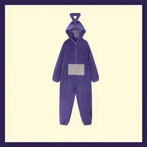 Costume pyjama Teletubbies Laa-Laa, kigurumi unisexe confortable pour enfants et adultes, idéal pour jeu et soirée.