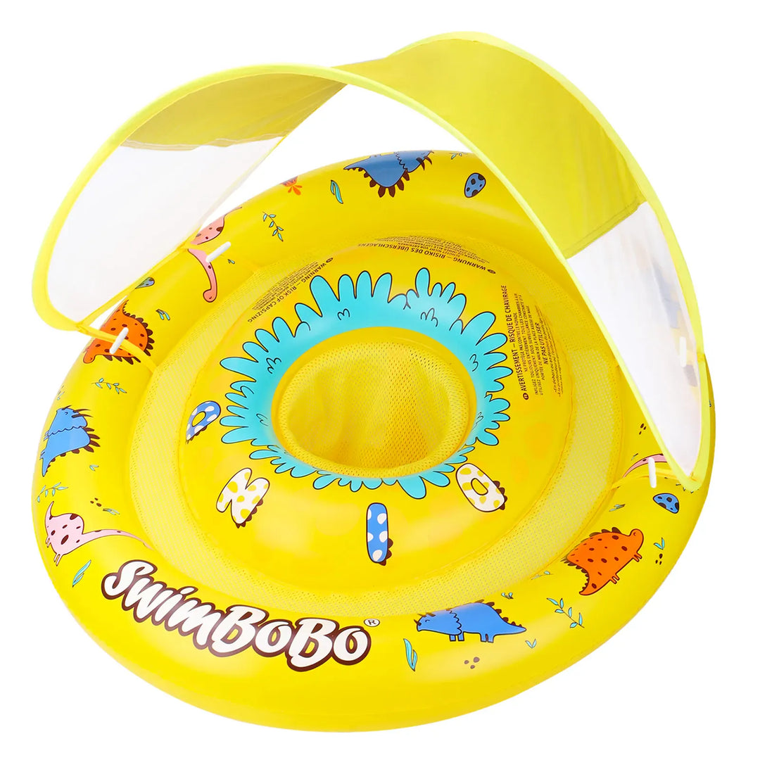 Bouée bébé gonflable avec siège et pare-soleil amovible. Indispensable pour la plage et l'été en toute sécurité.