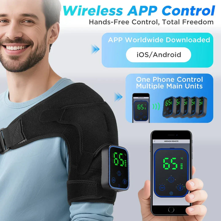 Masseur électrique chauffant ReliefPro avec contrôle app pour thérapie ciblée épaules, genoux. Bien-être articulaire.