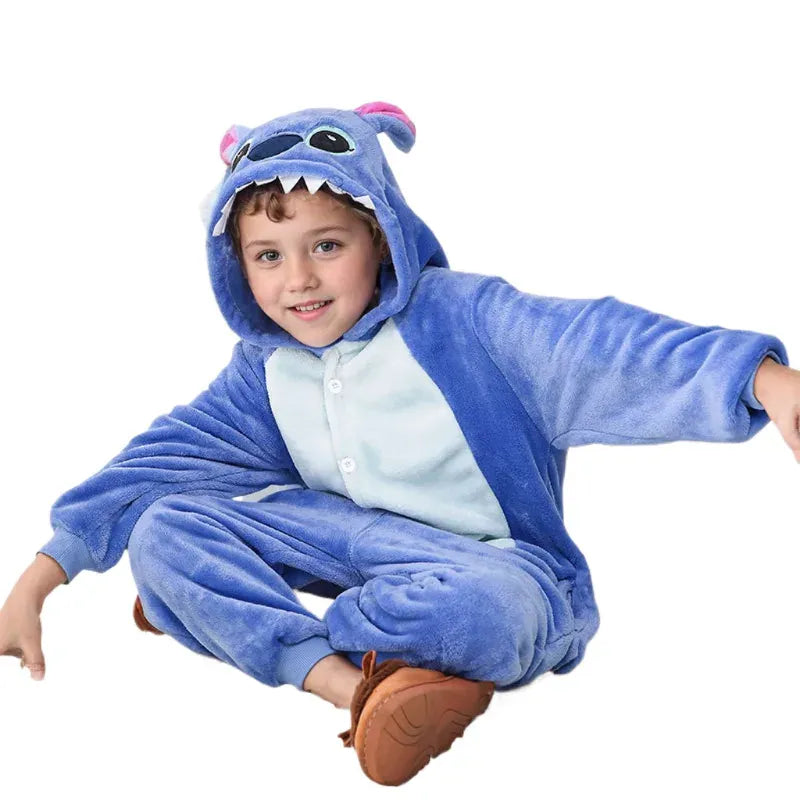 Pyjama cosplay Stitch enfant, déguisement confortable pour fête, Halloween, ou vêtement de nuit. Idéal garçon et fille.