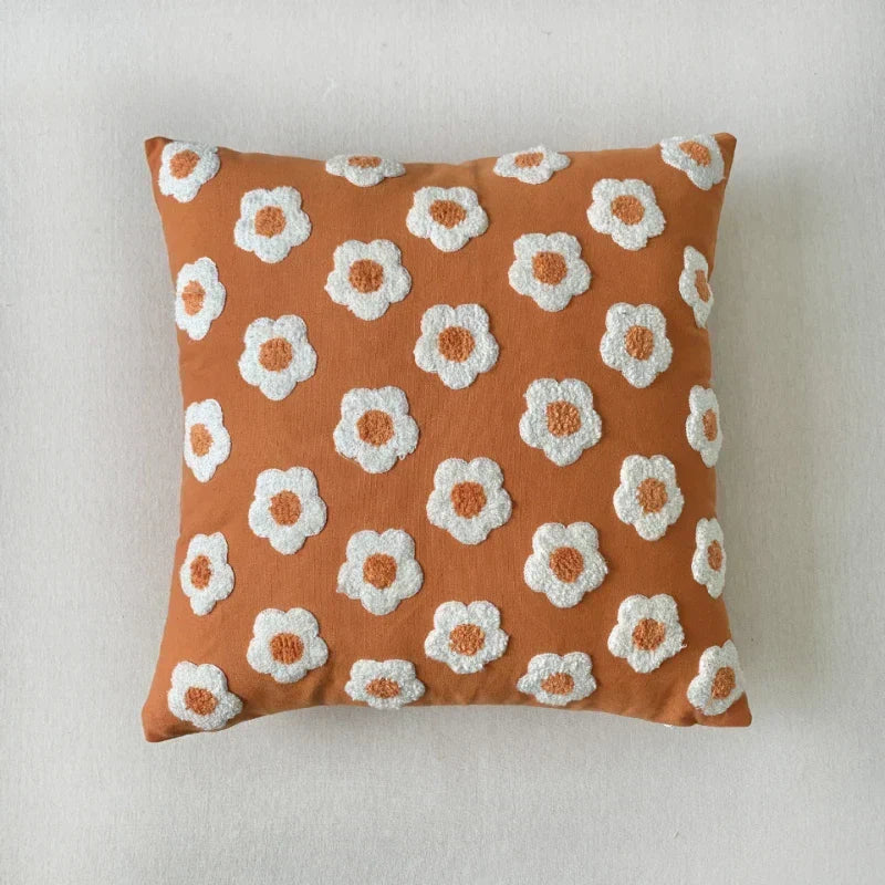 Coussin décoratif floral 45x45 cm avec broderie tournesol éclatante, idéal pour votre intérieur.