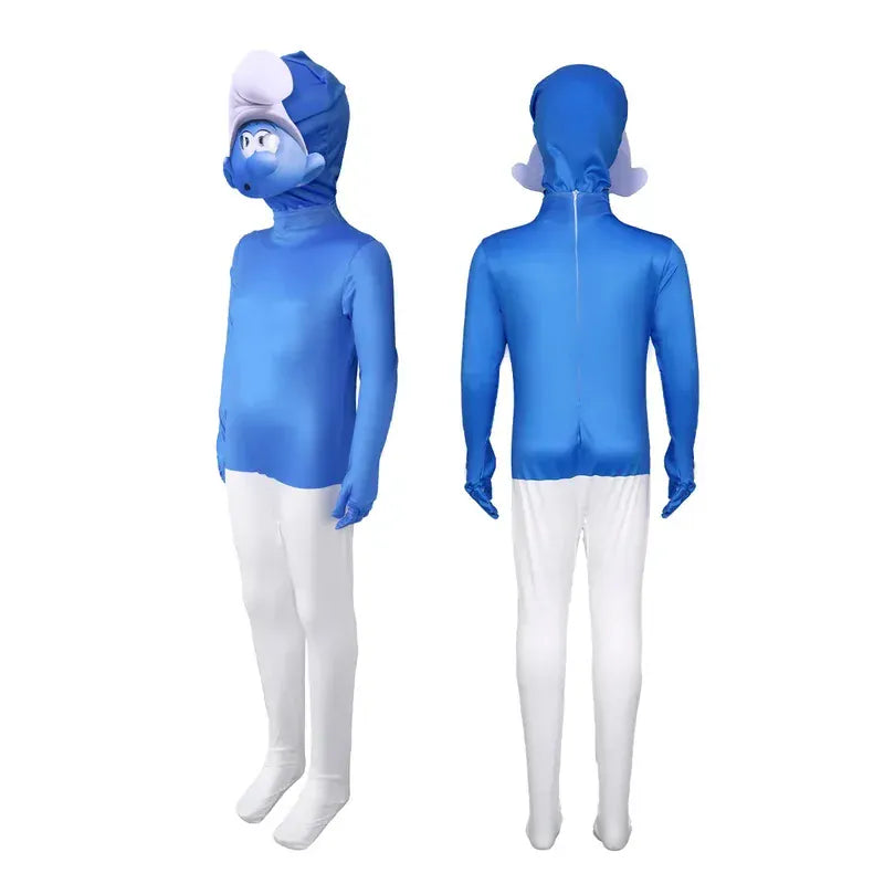 Costume Schtroumpf bleu pour enfant, parfait pour fêtes, carnaval, Halloween ou spectacle. Confortable polyester.