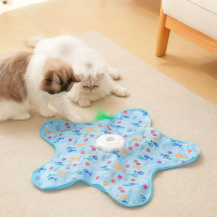 Accessoire chat: tapis de jeu interactif avec plume cachée, idéal pour la chasse et le jeu.