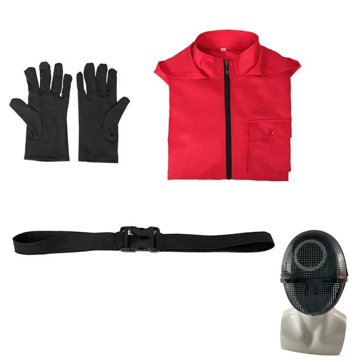 Costume Squid Game pour enfant, déguisement de garde avec masque, parfait pour Halloween ou carnaval.