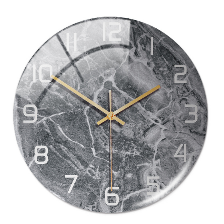 Horloge de cuisine silencieuse Ø30 cm, effet marbre, design contemporain et sans tic-tac.