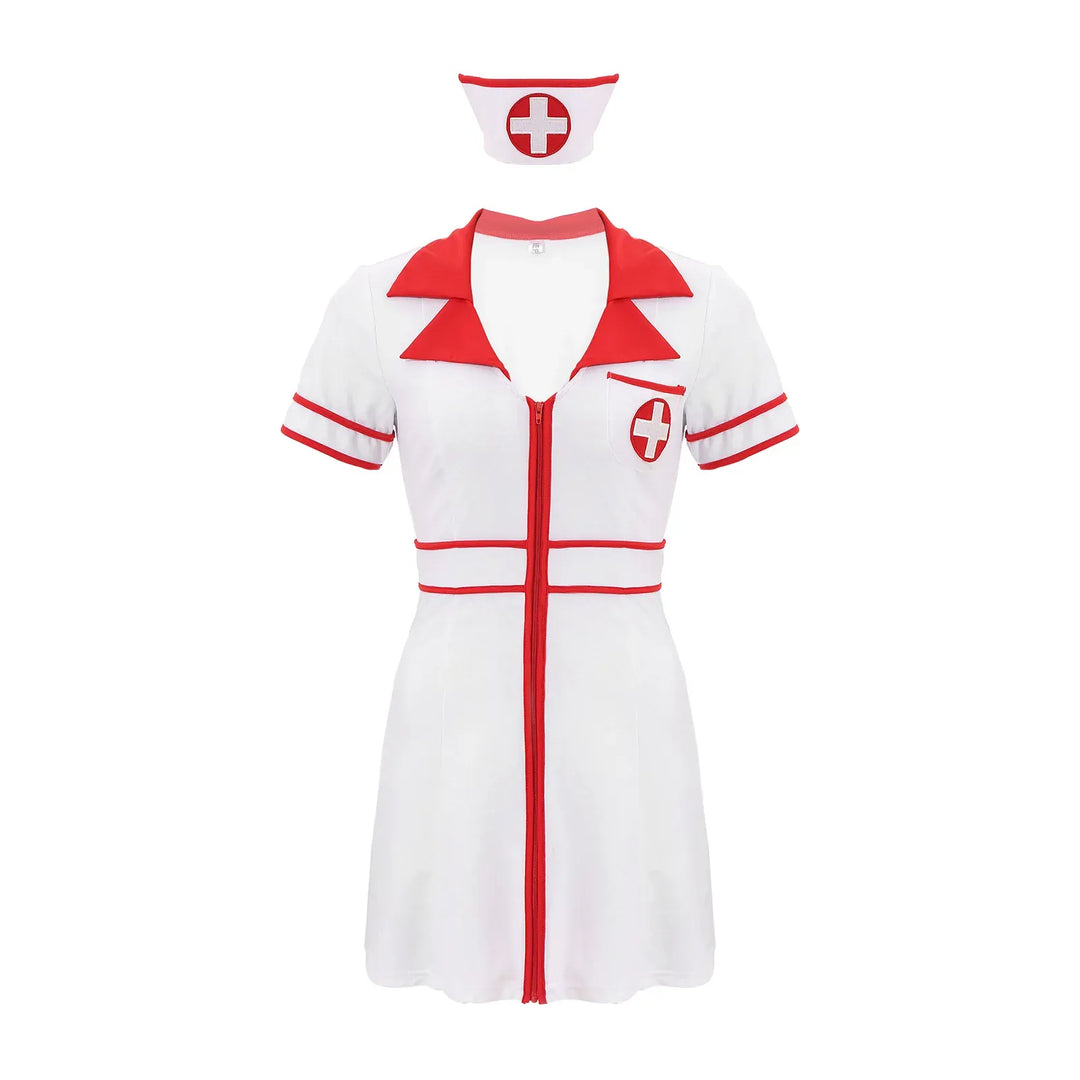 Déguisement infirmière femme pour fête, avec coiffe. Un costume uniforme attrayant pour vos soirées et événements.