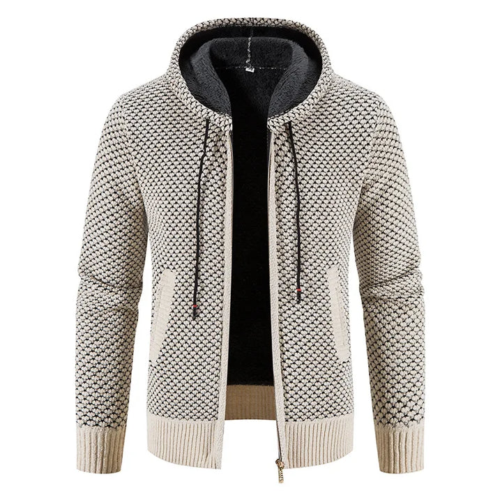 Gilet zippé homme texturé à capuche, chaud et confortable pour l'hiver. Idéal style décontracté.