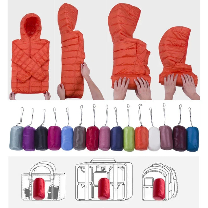 Doudoune femme chaude, coupe ajustée, capuche. Protection élégante pour la mi-saison urbaine.
