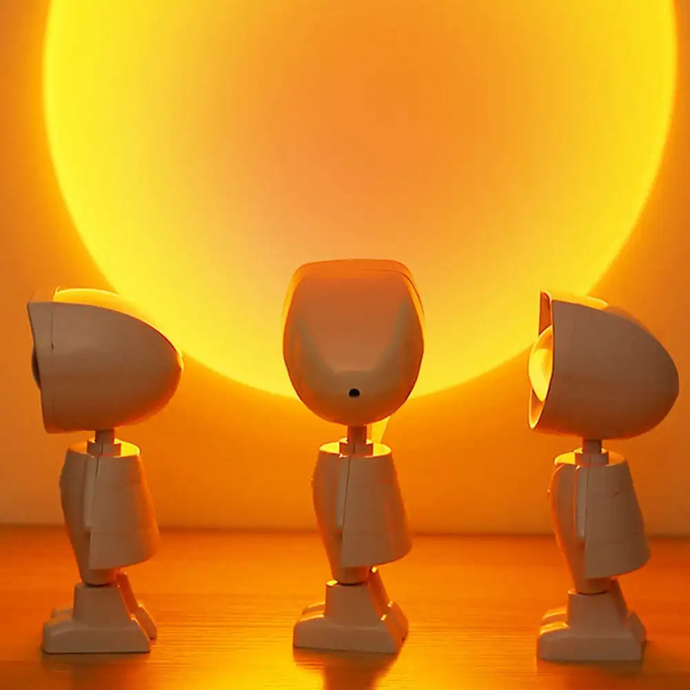 Lampe projecteur LED rechargeable créant une ambiance coucher de soleil ou arc-en-ciel magique pour salon/chambre.