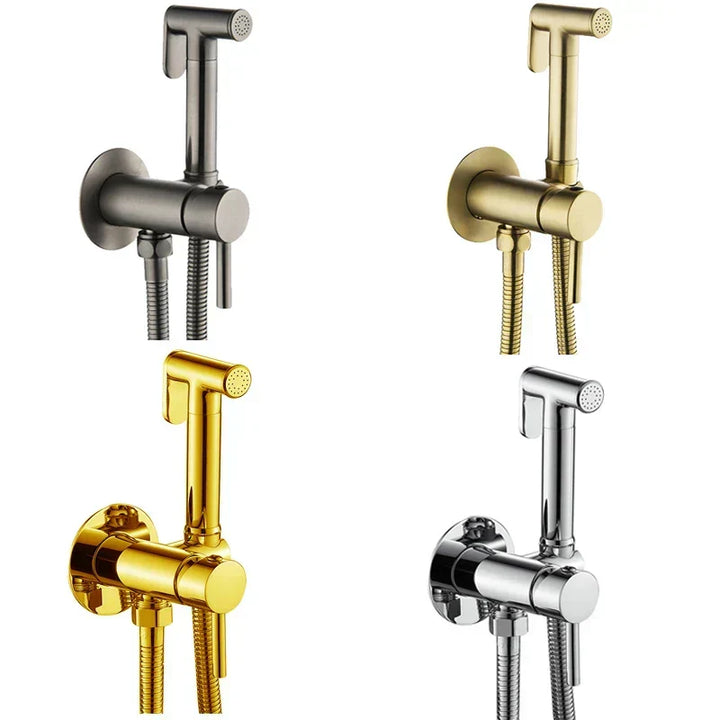 Kit douchette bidet mural thermostatique, laiton, pour hygiène personnelle avancée et facile.