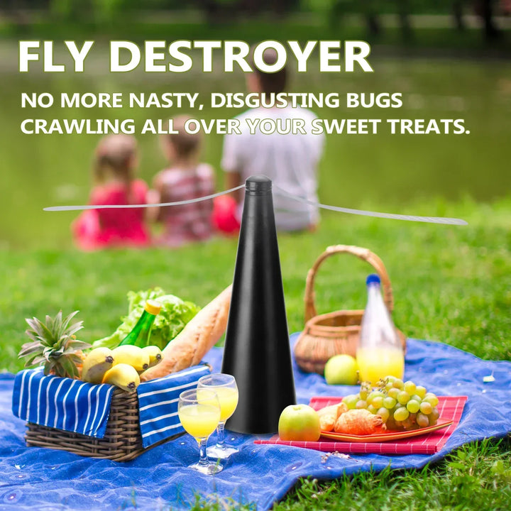 Protégez votre pique-nique des mouches avec ce ventilateur répulsif portable 360°. Idéal pour le jardin.