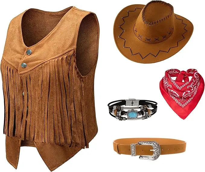 Tenue de cowgirl femme complète et authentique style western, avec accessoires. Parfaite pour fête, carnaval ou Halloween.