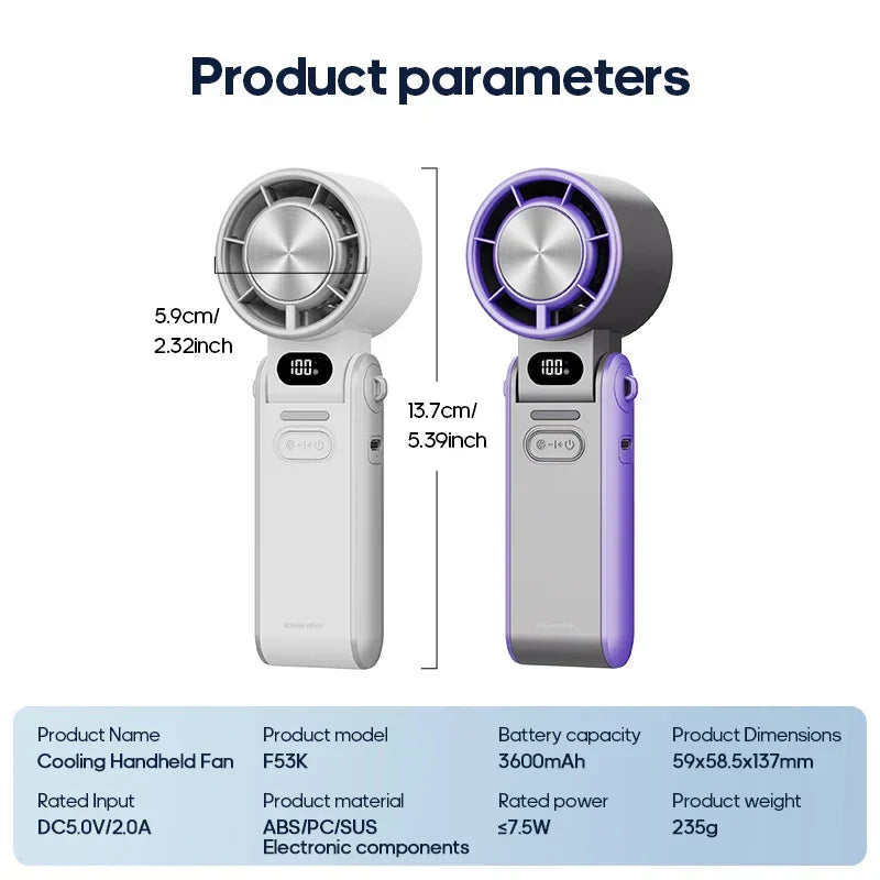 Ventilateur portable 3-en-1 avec USB-C, 100 vitesses, rafraîchissement intense pour l'été.
