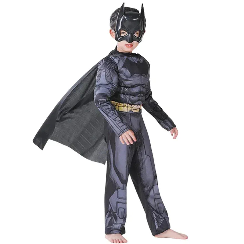 Déguisement enfant complet de justicier masqué : combinaison, cape et masque pour super-héros en herbe. Parfait pour Halloween.
