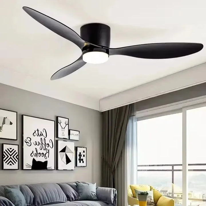 Ventilateur de plafond réversible avec lumière LED pour été/hiver, assure confort thermique toute l'année.