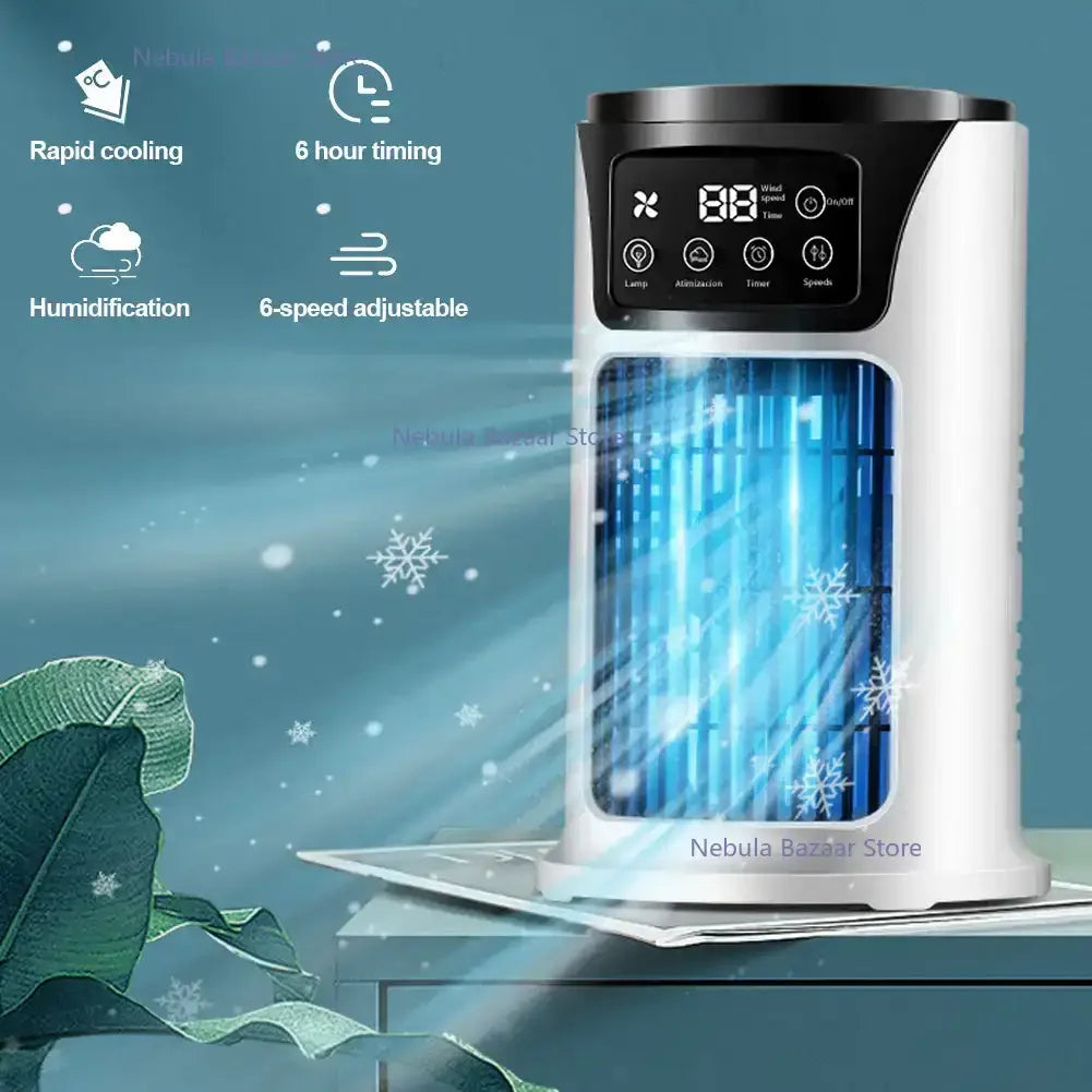 Mini refroidisseur d'air portable 3-en-1 ventilateur et humidificateur, idéal bureau/maison.