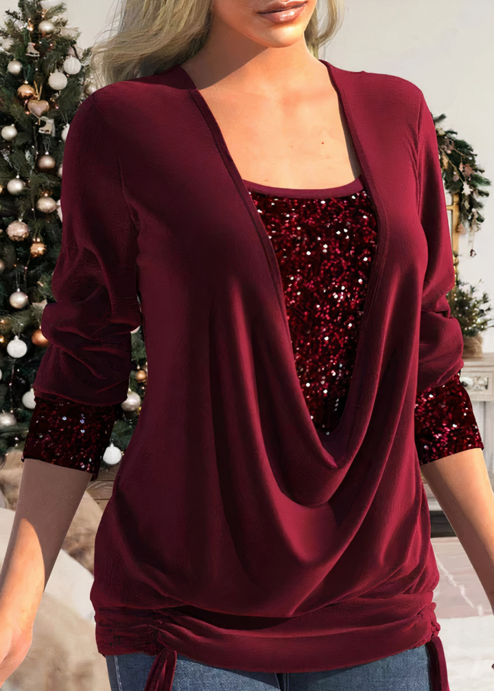 Blouse brillante et élégante pour femme, coupe flatteuse, idéale pour soirée et occasions spéciales.
