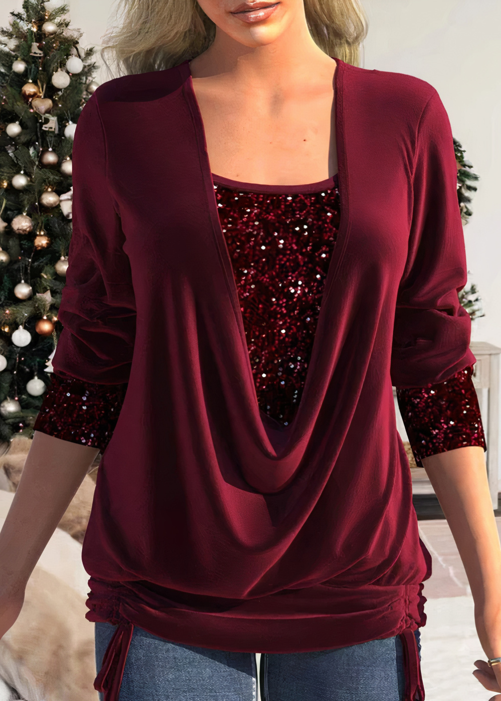 Haut chic femme, chemisier glamour tendance, parfait pour les fêtes et événements.
