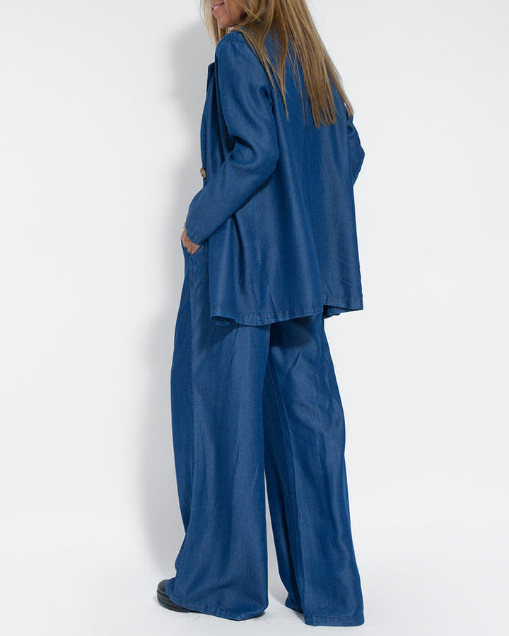 Vêtements femme printemps, ensemble en lin, gilet et pantalon fluide.