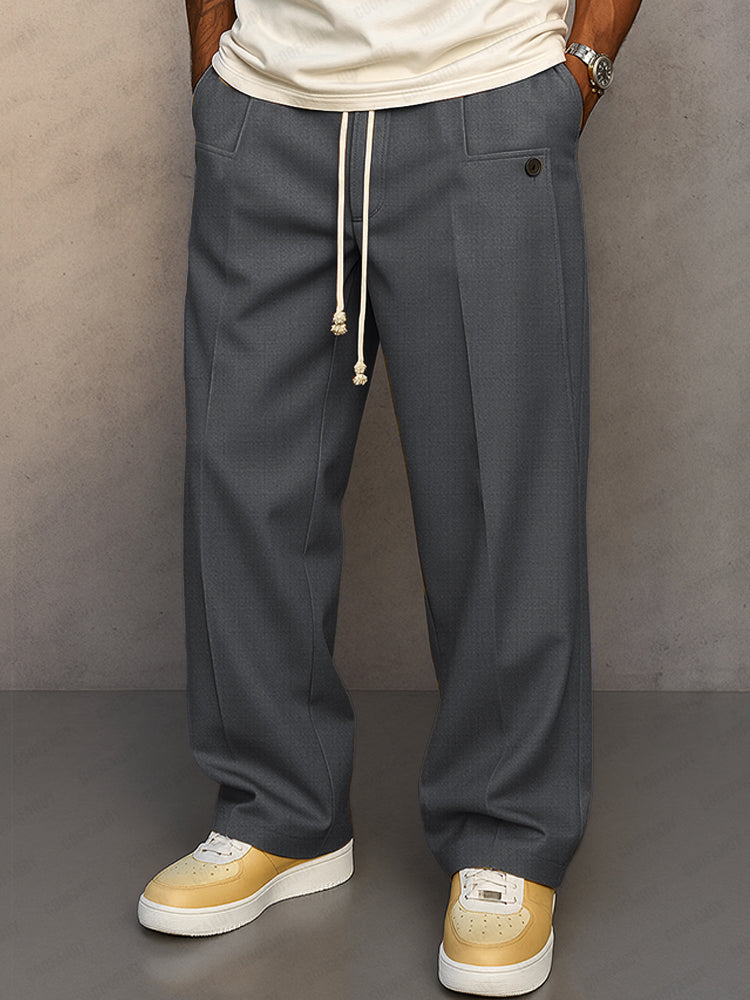 Pantalon casual homme, coupe ample fluide, taille élastique avec cordon, idéal pour l'été et le sport.