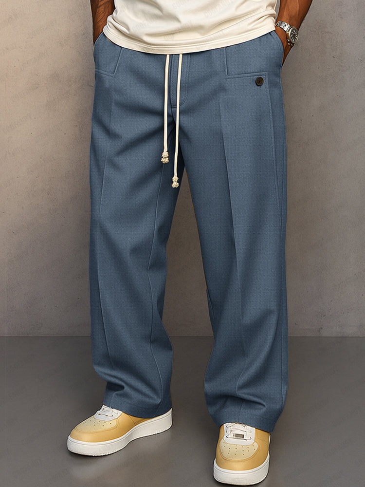 Pantalon décontracté polyvalent pour homme, taille élastique et cordon, parfait pour le quotidien.