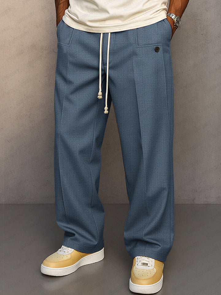 Pantalon décontracté polyvalent pour homme, taille élastique et cordon, parfait pour le quotidien.