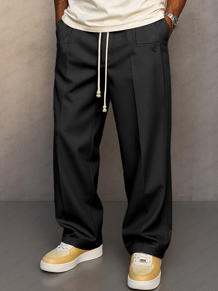 Pantalon homme confortable jambe large et cordon, tissu coton fluide, parfait look casual moderne.
