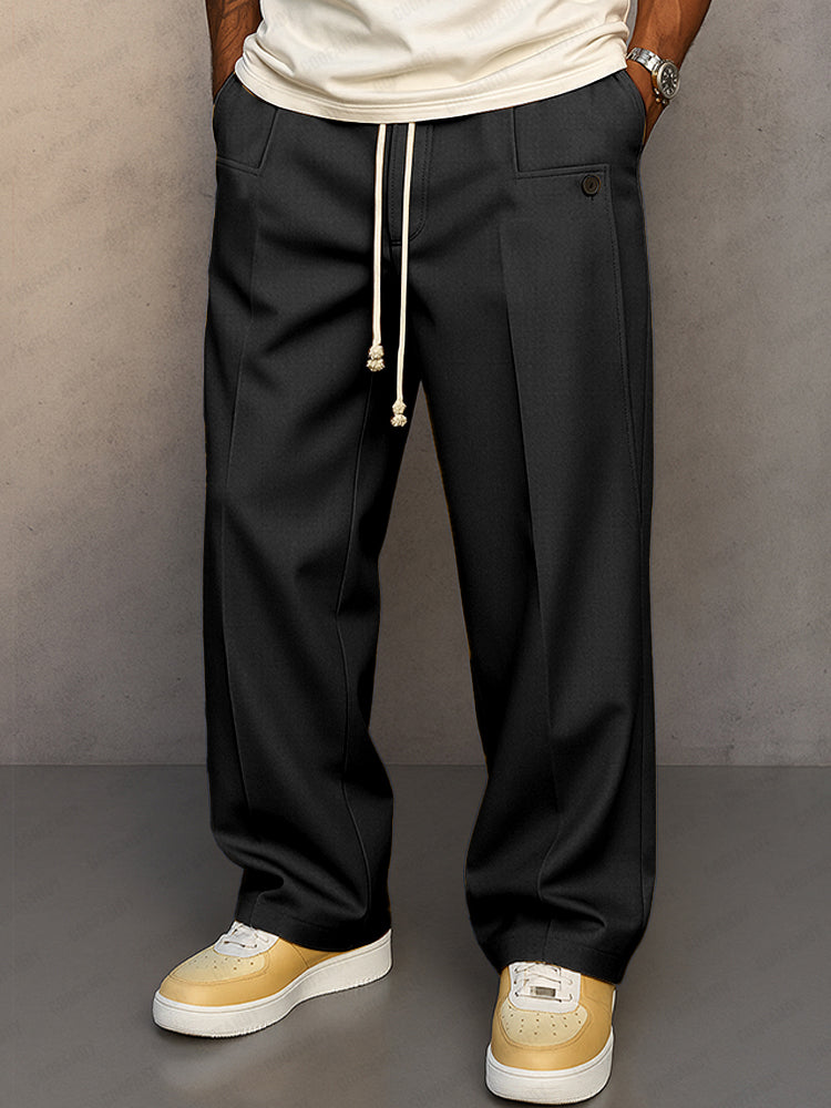 Pantalon homme confortable style streetwear, coupe ample et cordon de serrage pour un look moderne.