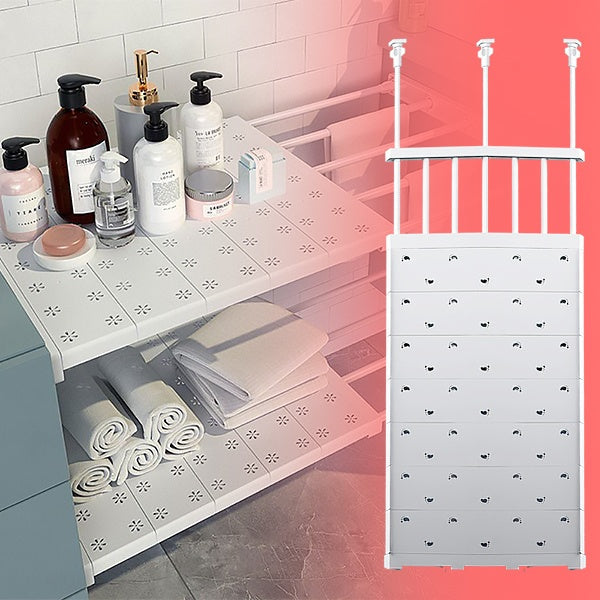 Étagère extensible universelle sans perçage pour armoire, optimise le rangement cuisine/salle de bain.