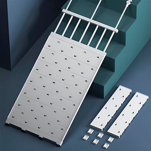 Étagère modulable sans perçage, idéale pour organiser placards et armoires de maison sans effort ni outil.