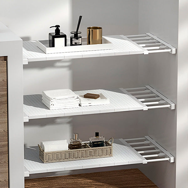 Étagère universelle extensible pour tout type d'armoire ou placard, rangement pratique sans perçage.