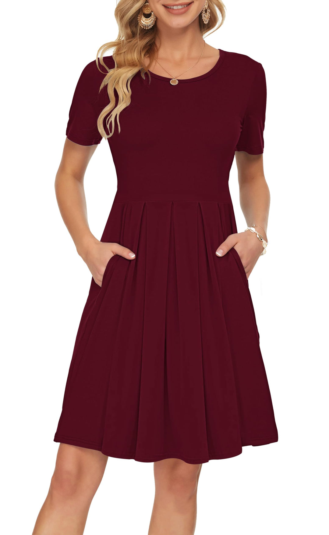 Robe décontractée chic femme Sylphine, ample, plissée, longueur genou, col rond.