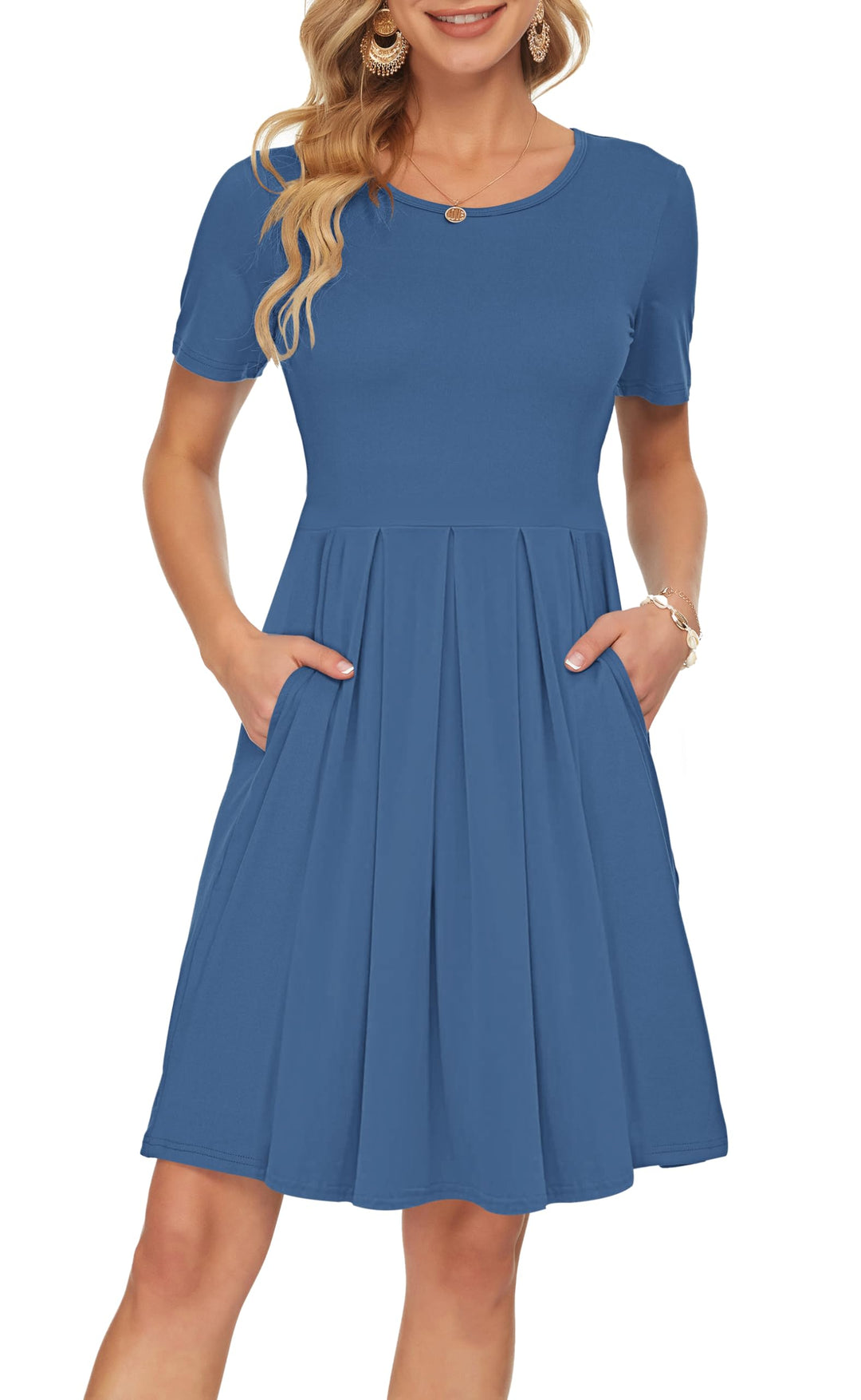 Robe de printemps Sylphine, coupe ample, plissée, poches, longueur genou, look polyvalent.