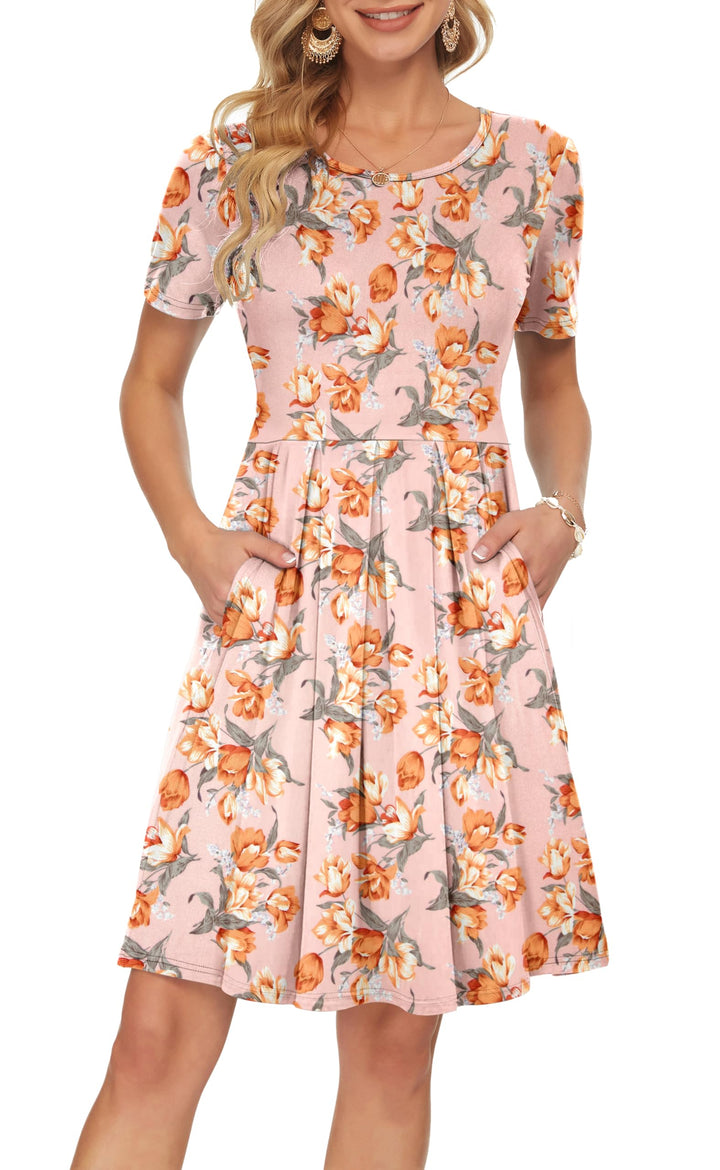 Robe col rond femme Sylphine, ample et plissée, manches courtes, idéal pour un look printanier.