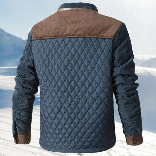 Veste homme boutonnée patchwork contrastée, idéale pour un look décontracté et chic en automne et hiver.