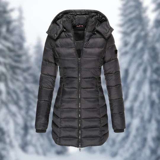 Manteau urbain hiver femme, mi-longue, élégant, imperméable et chaud.
