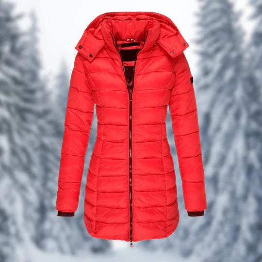 Veste hiver mi-longue femme imperméable, chaude, coupe-vent et confortable.