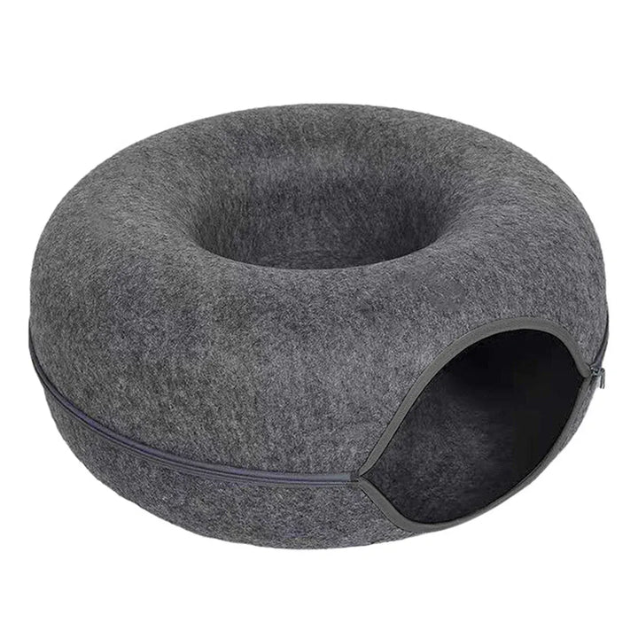 Espace de repos et de jeu: nid tunnel chat en feutre gris, lit confortable, cachette sûre pour votre chat.