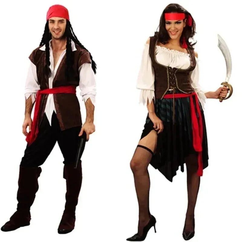 Costume pirate chic pour homme, parfait pour un cosplay d'aventure ou une soirée costumée.
