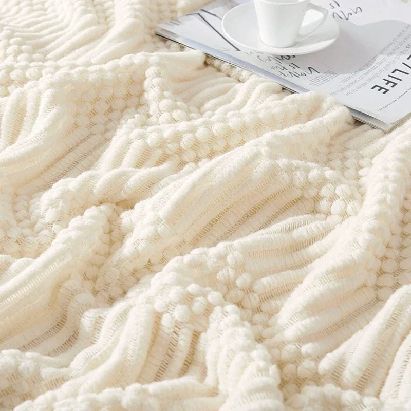 Plaid tricot doux et épais, parfait pour un jeté de lit confortable et une touche bohème chambre.
