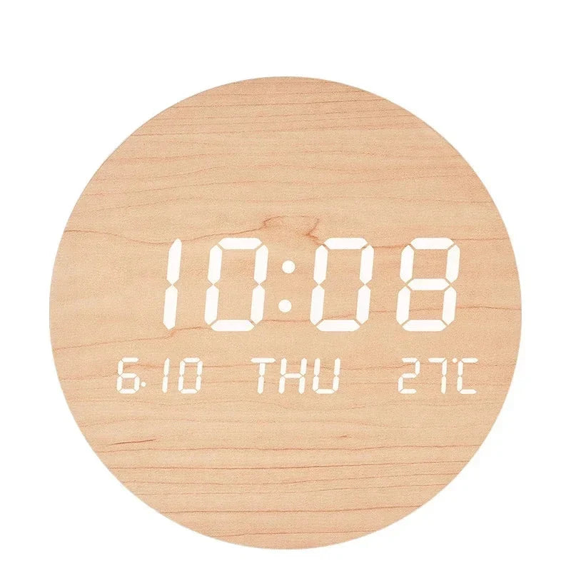 Horloge design numérique à LED murale, pour une lecture facile de l'heure, date et température ambiante.