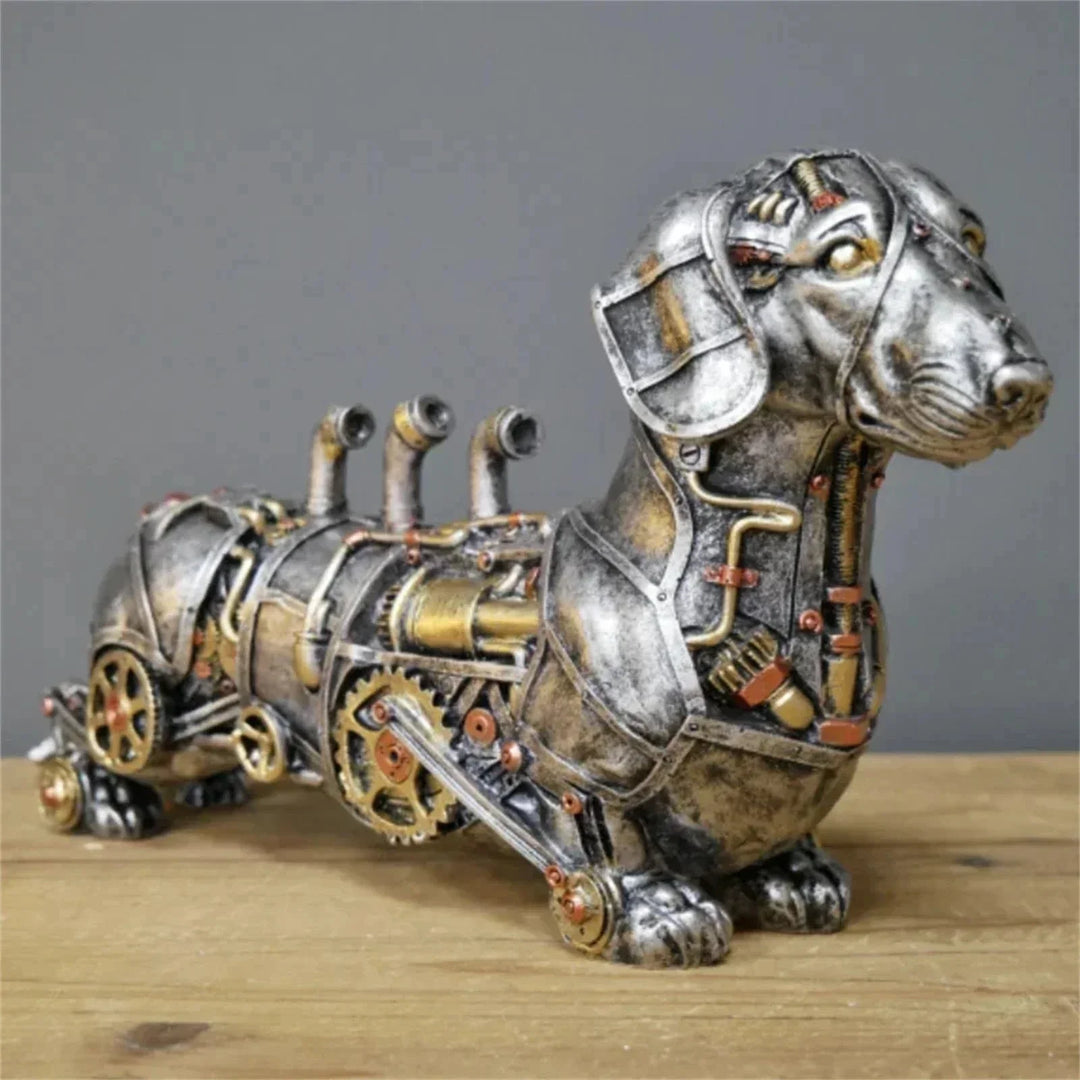 Figurine steampunk en métal, design animalier mécanique. Parfait pour décoration vintage ou industrielle.