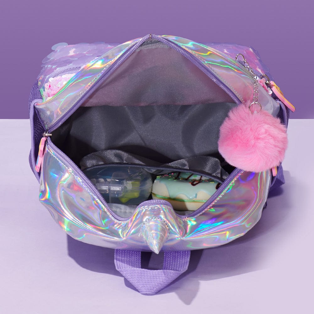 Sac à dos licorne unique bleu et rose, paillettes réversibles, parfait pour la rentrée des classes des filles.