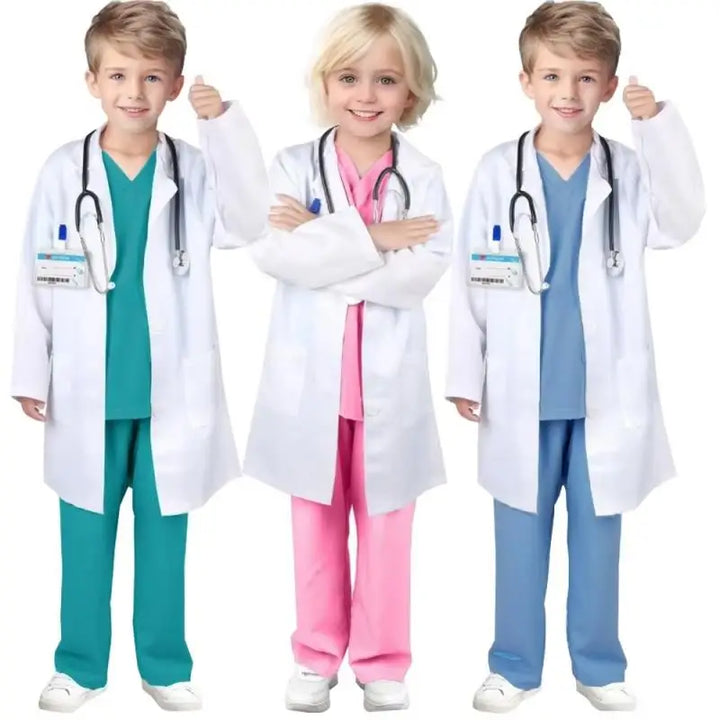 Déguisement enfant médecin-infirmière avec stéthoscope, parfait pour jeu de rôle et imagination (fille/garçon).