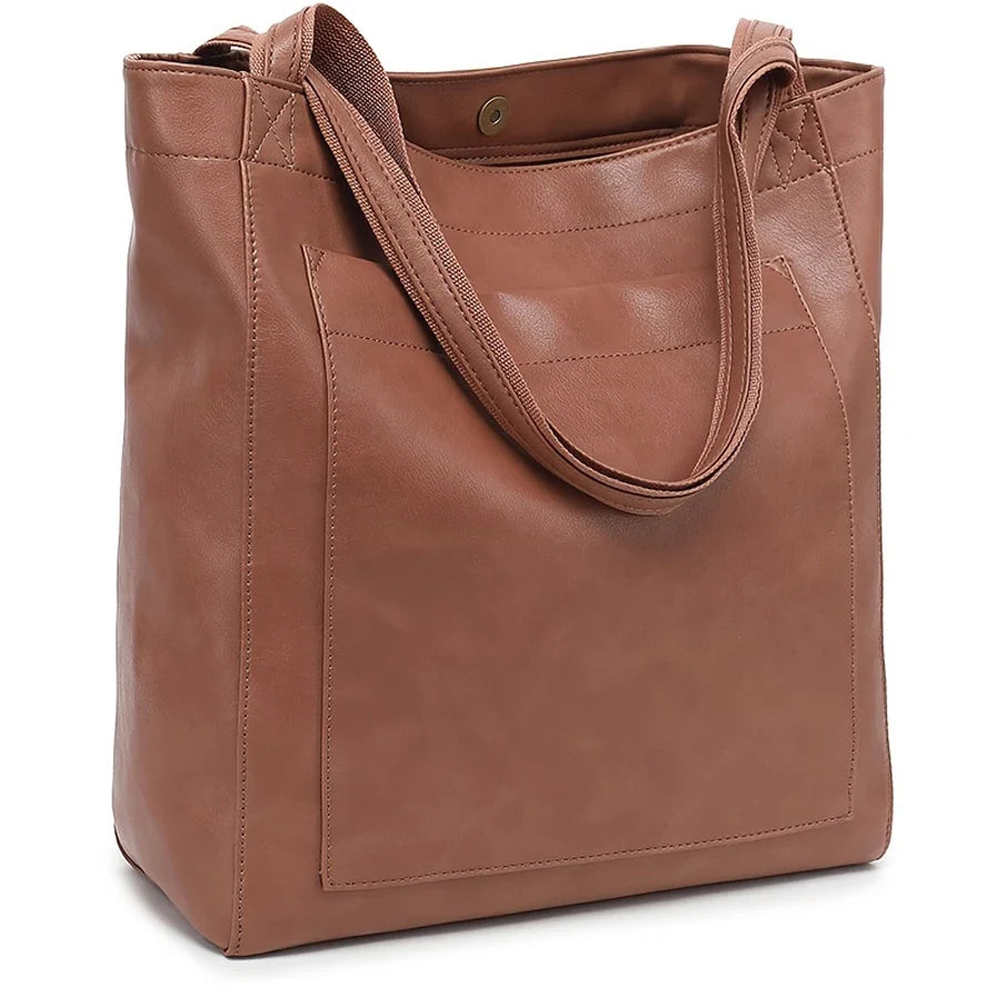 Sac porté épaule femme grand format, cabas fourre-tout en cuir PU. Accessoire chic pour le travail.
