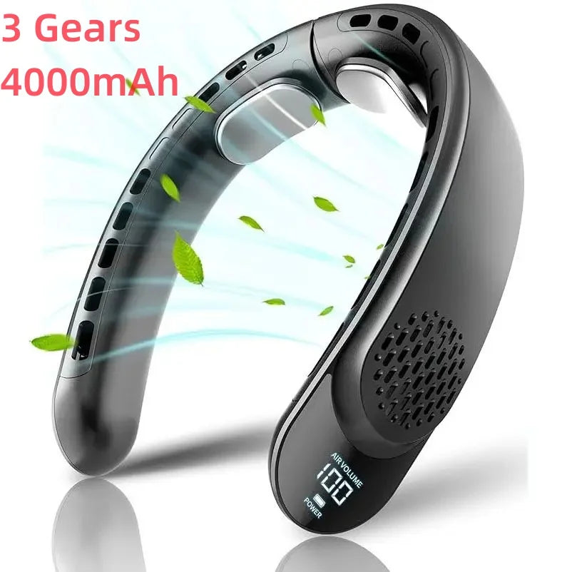 Ventilateur de cou élégant, portable et silencieux, conçu pour un rafraîchissement optimal et mains libres cet été.