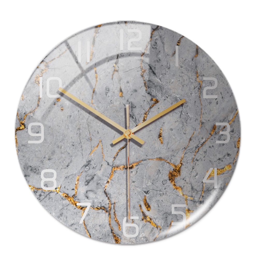 Horloge murale Ø30 cm, silencieuse et ronde, en acrylique, motif marbre sophistiqué.